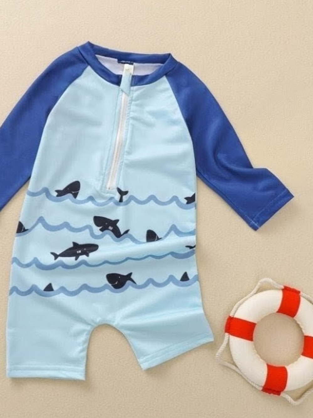 Carter's Light Blue & Navy Shark Print Rashguard Swimsuit